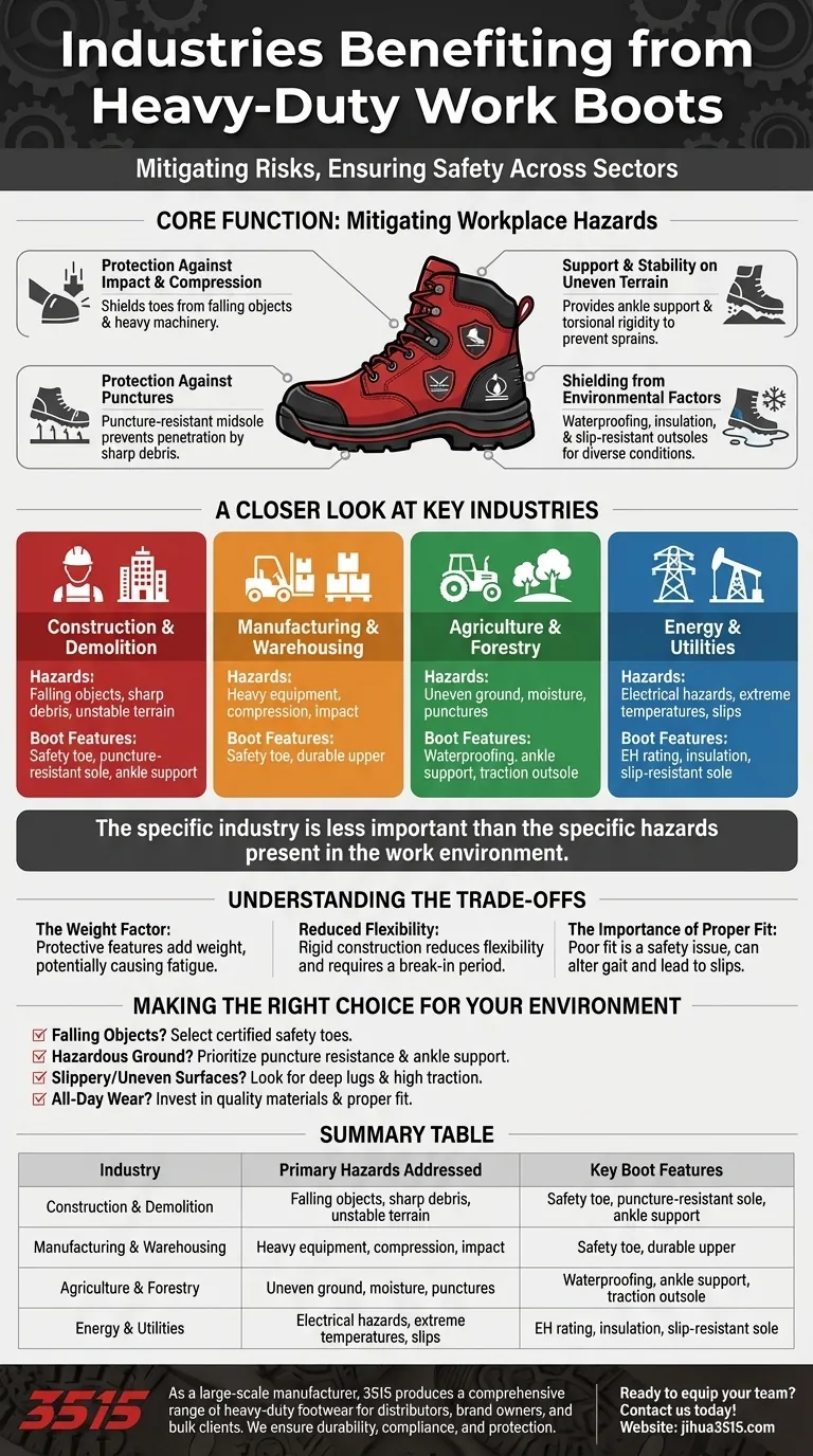 ¿Qué industrias se benefician de las botas de trabajo de alta resistencia? EPP esencial para entornos de alto riesgo Guía Visual