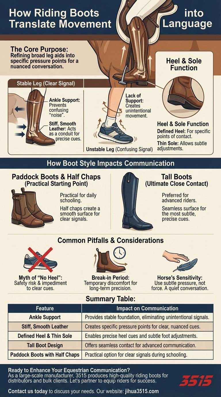 What role do horse riding boots play in communication with the horse? The Silent Translator for Rider Commands Visual Guide