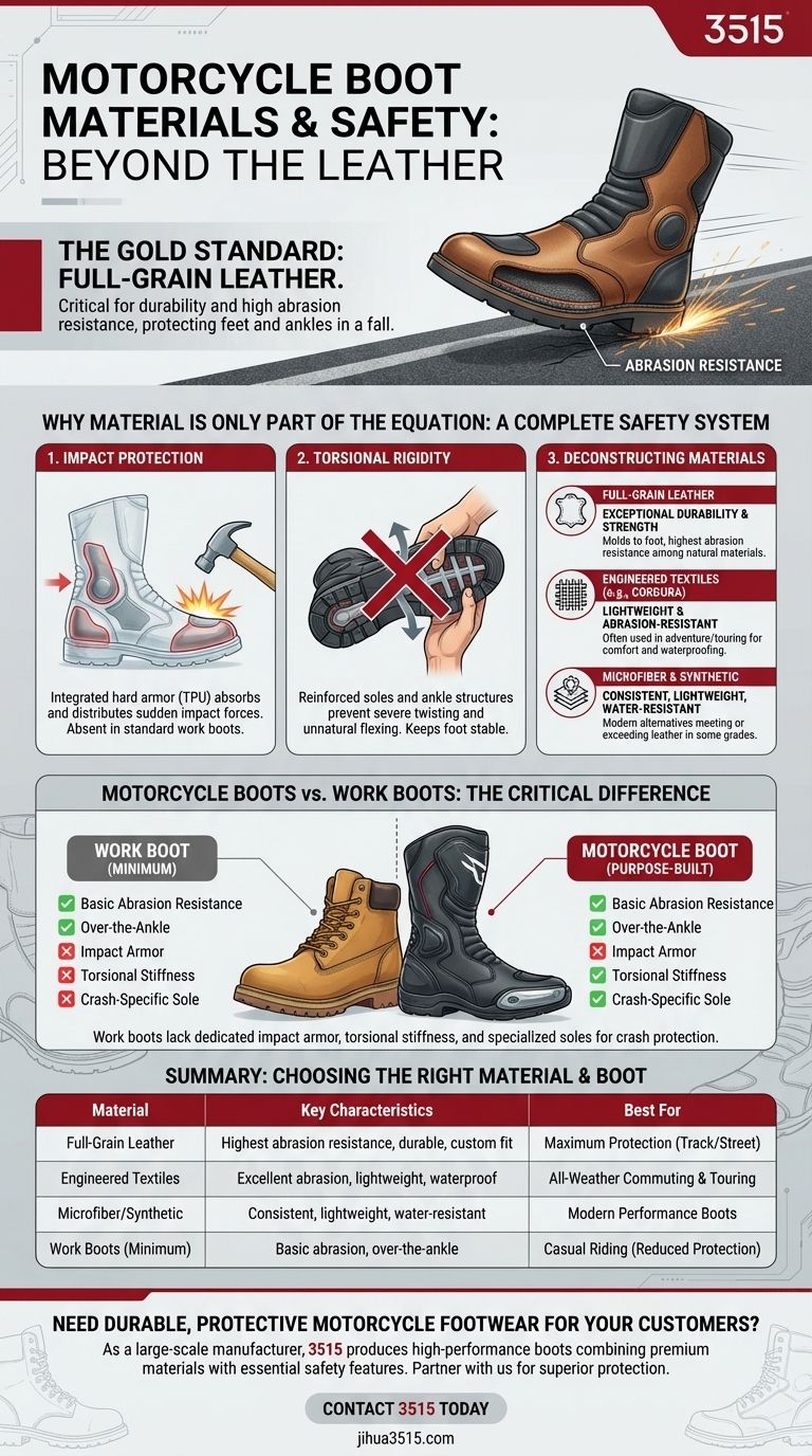 Quel matériau est recommandé pour les bottes de moto et pourquoi ? Cuir pleine fleur pour une protection supérieure Guide Visuel