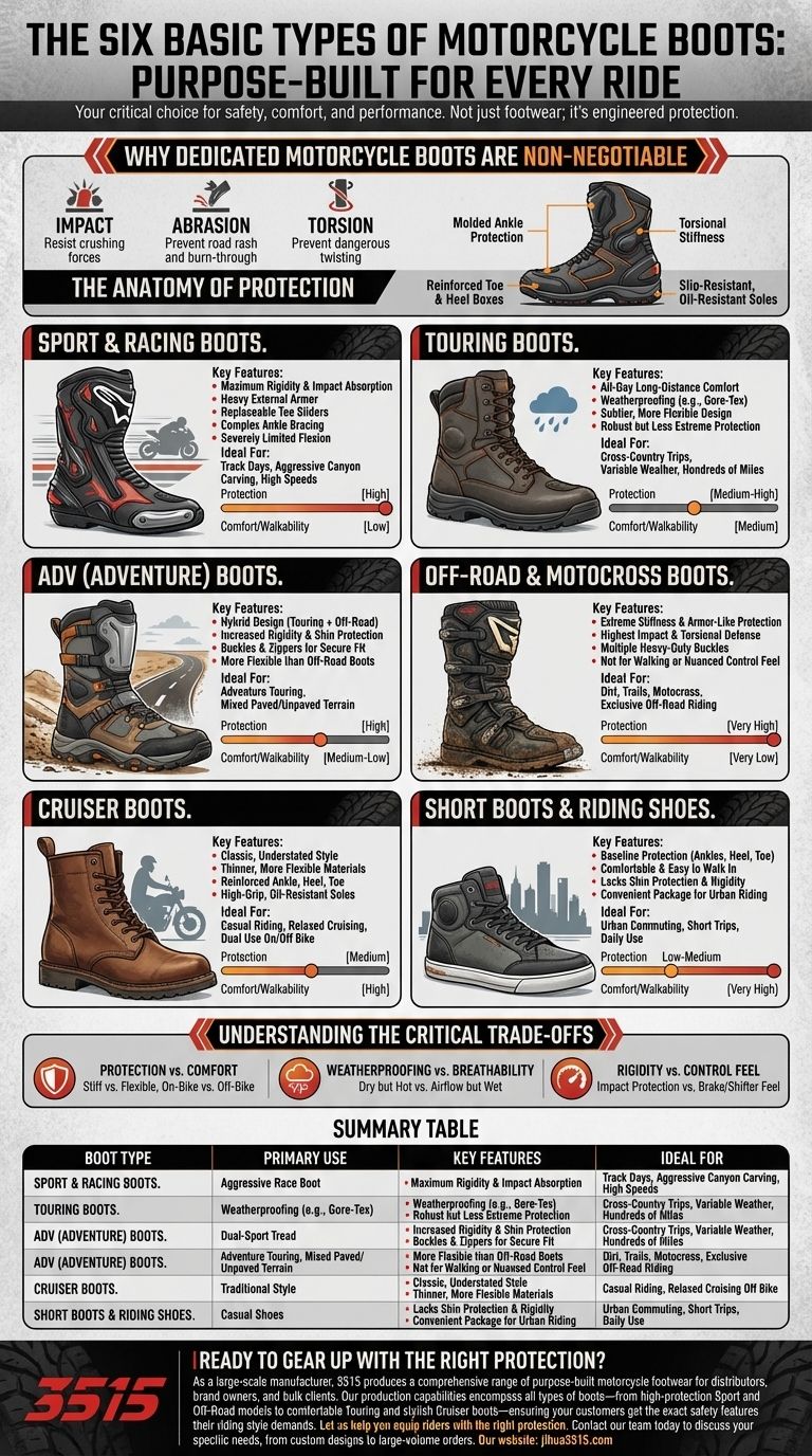 Quels sont les six types de bottes de moto de base ? Trouvez votre ajustement parfait pour une protection ultime Guide Visuel