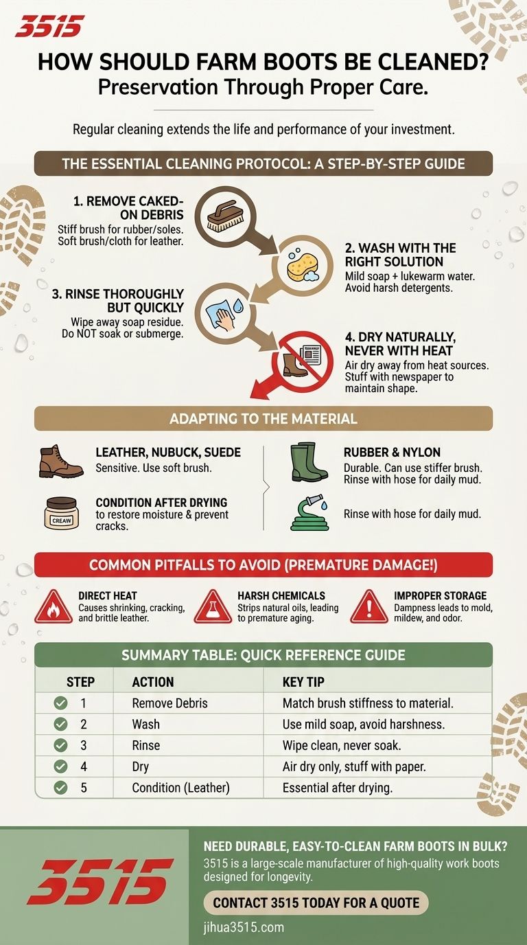 كيف يجب تنظيف أحذية المزرعة؟ دليل كامل للحفاظ على استثمارك دليل مرئي