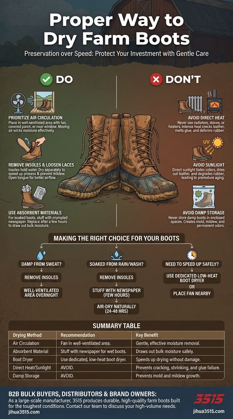 ما هي الطريقة الصحيحة لتجفيف أحذية المزرعة؟ حافظ على معداتك الأساسية للاستخدام طويل الأمد دليل مرئي