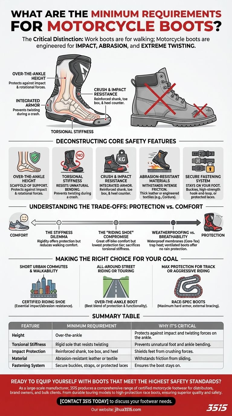 오토바이 부츠의 최소 요구 사항은 무엇인가요? 필수 안전 기능 설명 시각적 가이드