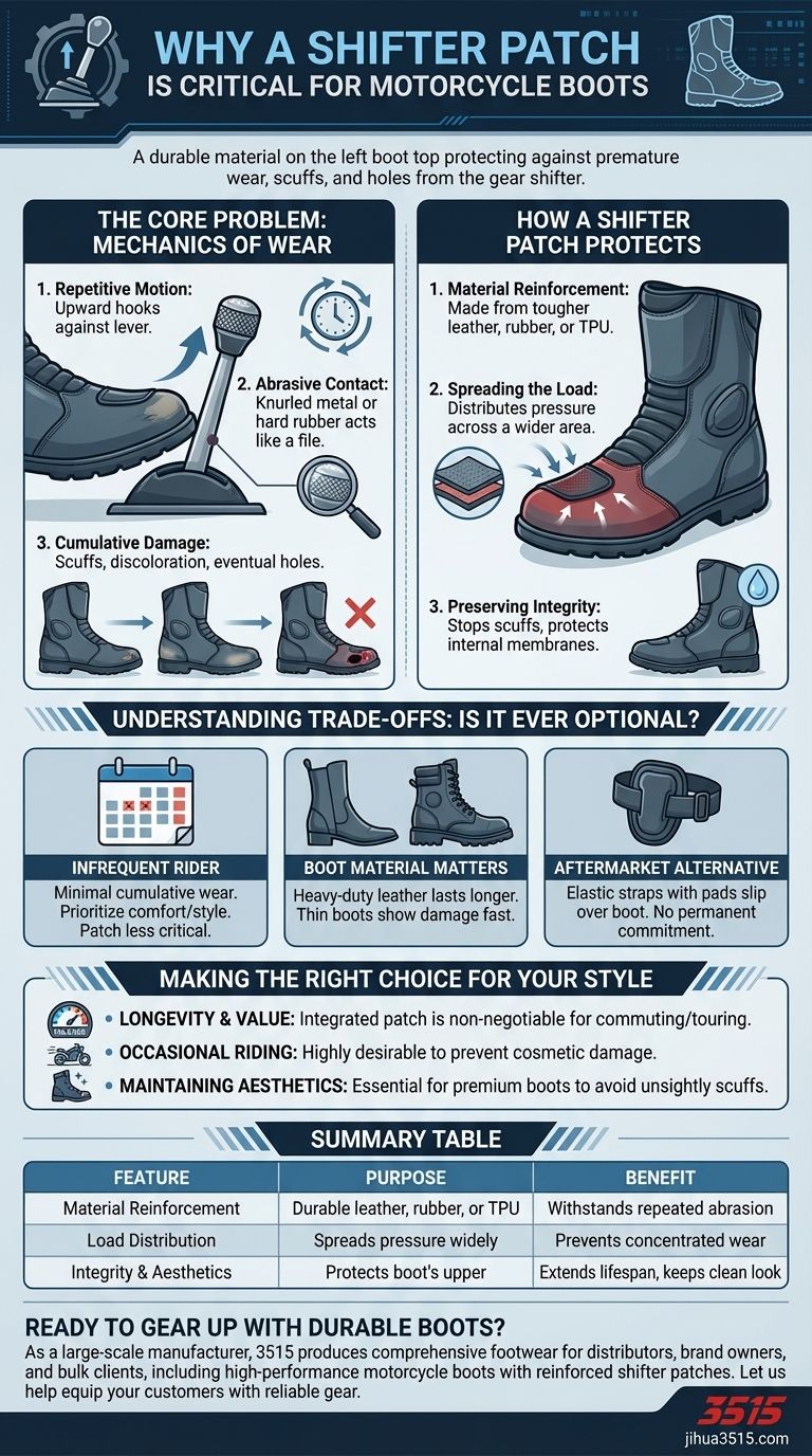 Pourquoi un patch de levier de vitesses est-il utile pour les bottes de moto de route ? Protégez vos bottes de l'usure du levier de vitesses Guide Visuel