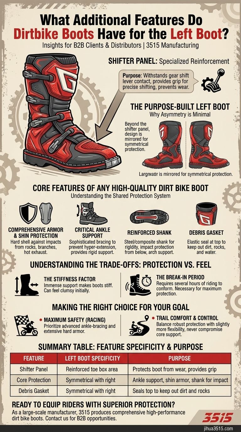 오토바이 부츠의 왼쪽 부츠에는 어떤 추가 기능이 있습니까? 시프팅 및 보호를 위한 핵심 디자인 시각적 가이드