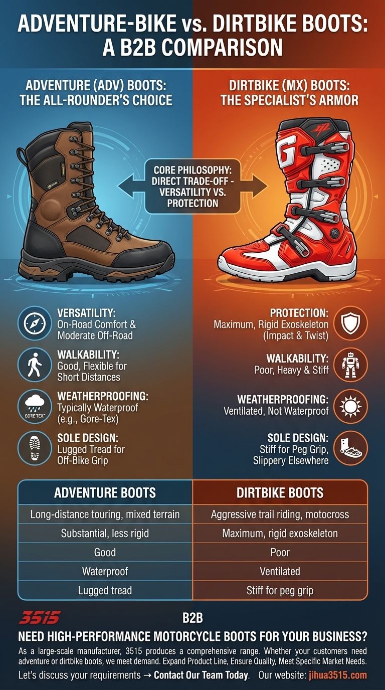 探险摩托车靴与越野摩托车靴有何不同？多功能性 vs. 最大程度的保护 图解指南