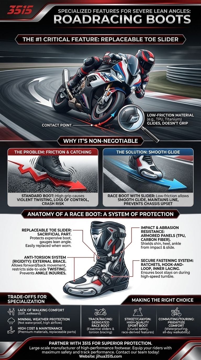 Quelle caractéristique spécialisée les bottes de course sur route possèdent-elles pour les angles d'inclinaison extrêmes ? Le rôle essentiel des curseurs d'orteils Guide Visuel