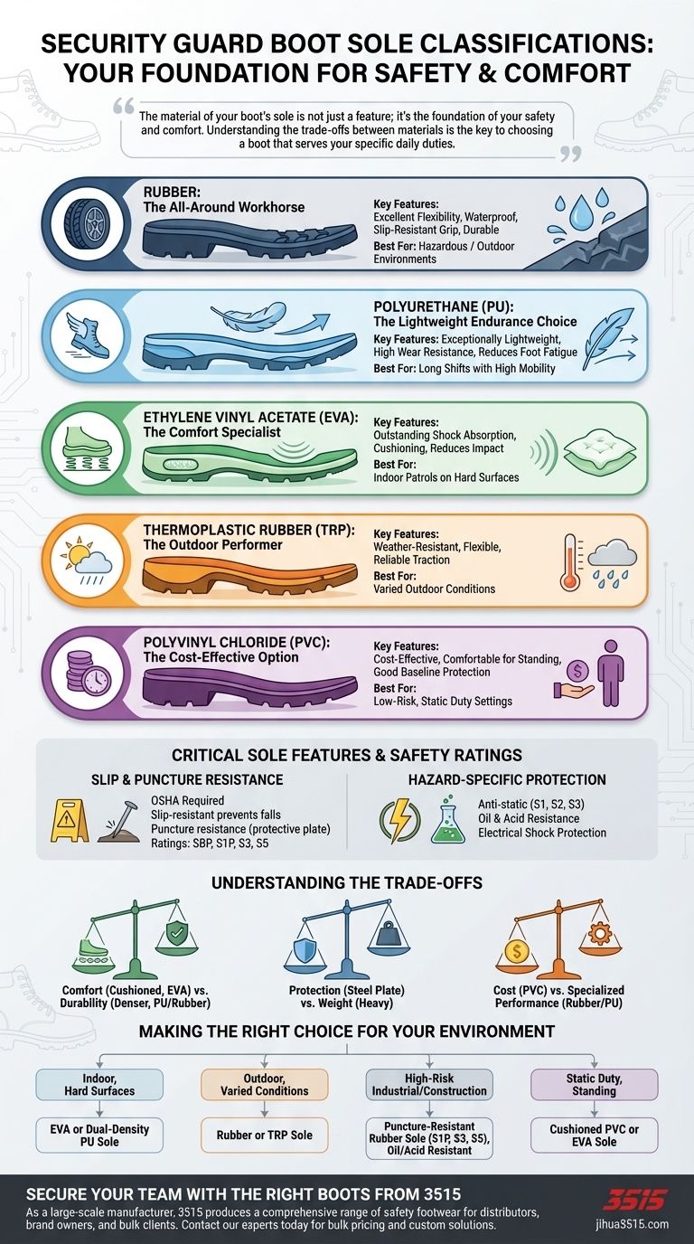 보안 경비원 안전화의 다양한 밑창 분류는 무엇인가요? 당신의 임무에 맞는 기초를 선택하세요. 시각적 가이드
