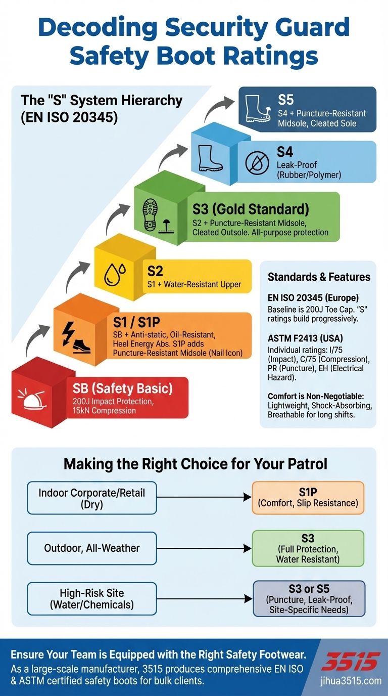 ¿Cuáles son las clasificaciones básicas de las botas de seguridad para guardias? Una guía sobre las normas EN ISO 20345 Guía Visual