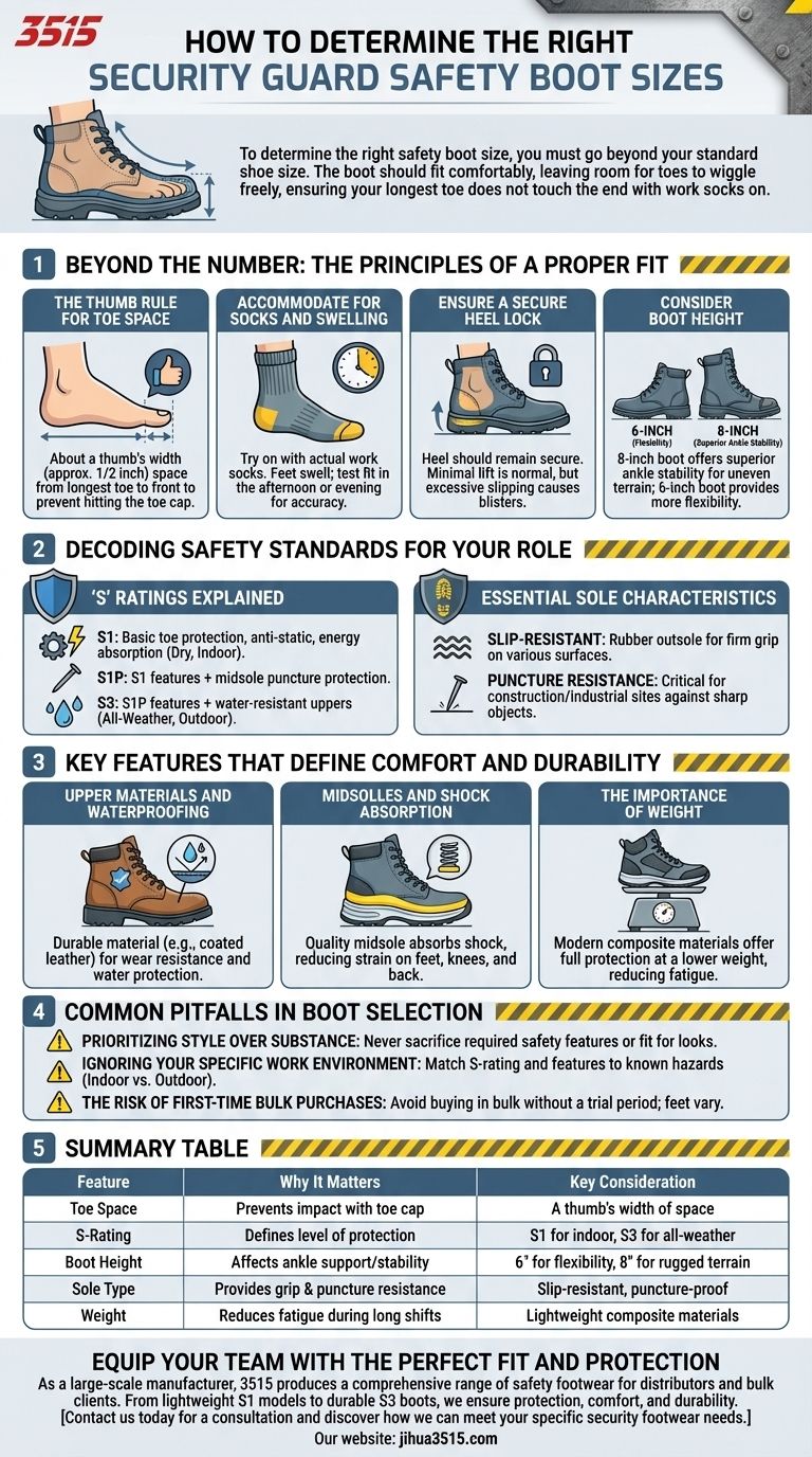كيف أحدد مقاسات أحذية السلامة المناسبة للحراس الأمنيين؟ دليل للمقاس المثالي والحماية دليل مرئي