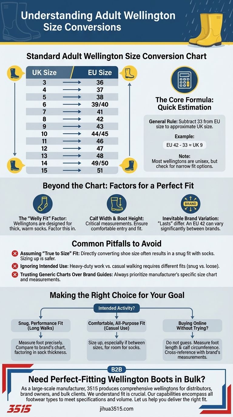 Quelles sont les conversions de tailles européennes et britanniques pour les bottes de pluie pour adultes ? Un guide pour un ajustement parfait Guide Visuel