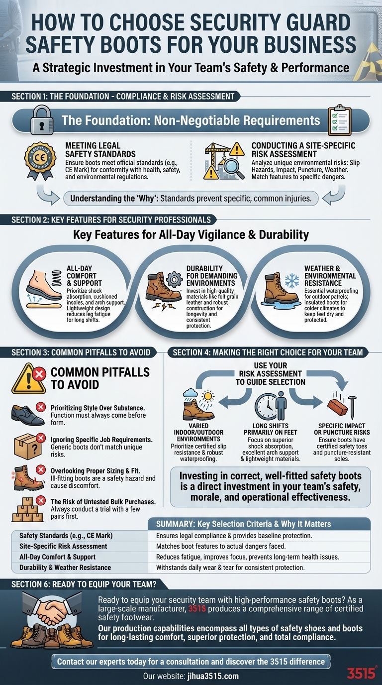 Comment choisir des bottes de sécurité pour mes agents de sécurité ? Un guide sur la sécurité, le confort et la conformité Guide Visuel