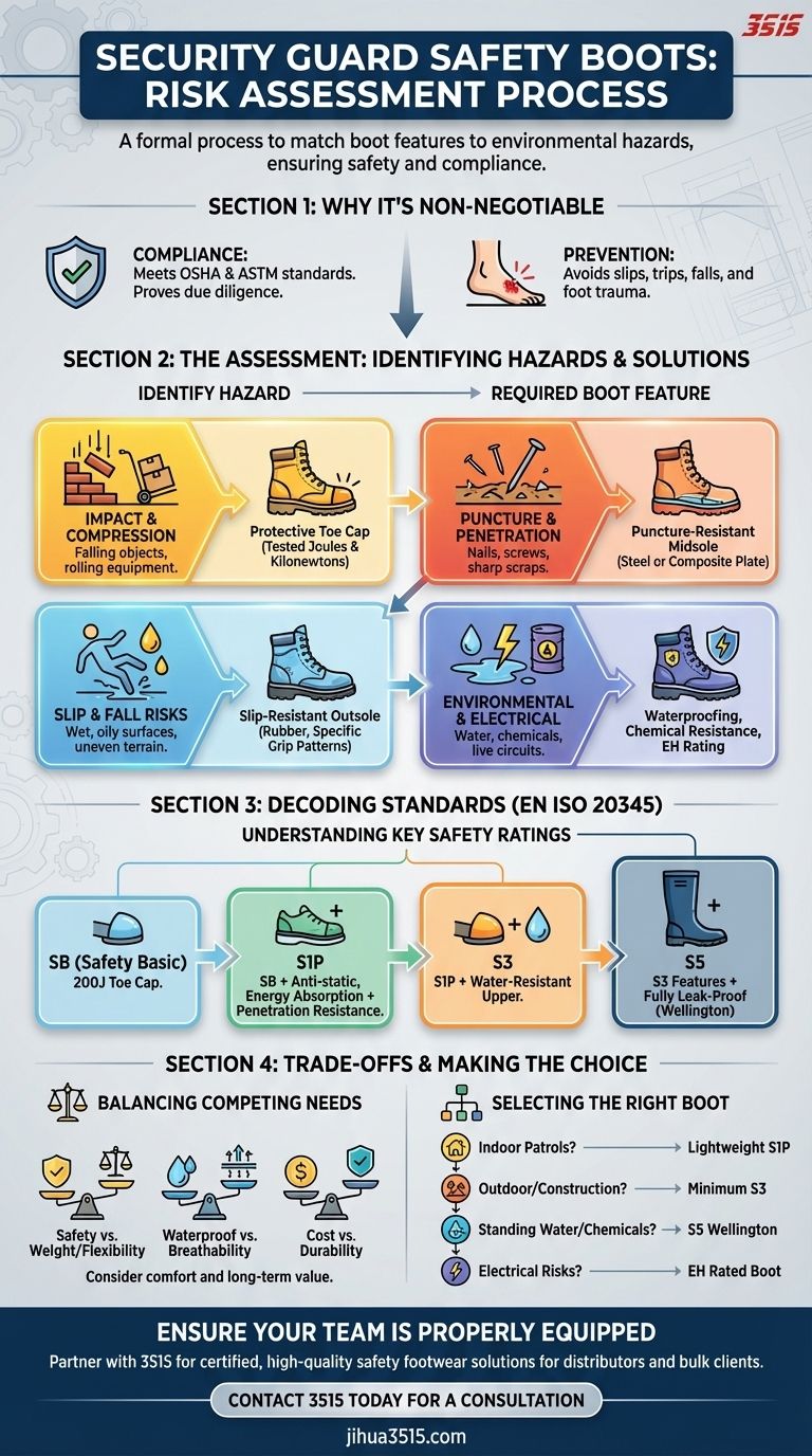 Qu'est-ce que l'évaluation des risques des bottes de sécurité pour agents de sécurité ? Un guide d'analyse des dangers sur site Guide Visuel