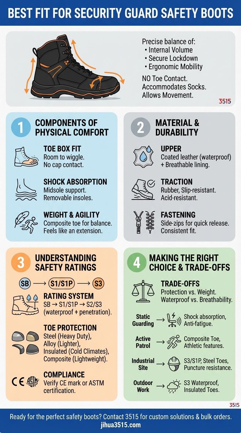 Qual è la calzata migliore per gli stivali di sicurezza per guardie giurate? Una guida al comfort, alla sicurezza e alla durata Guida Visiva