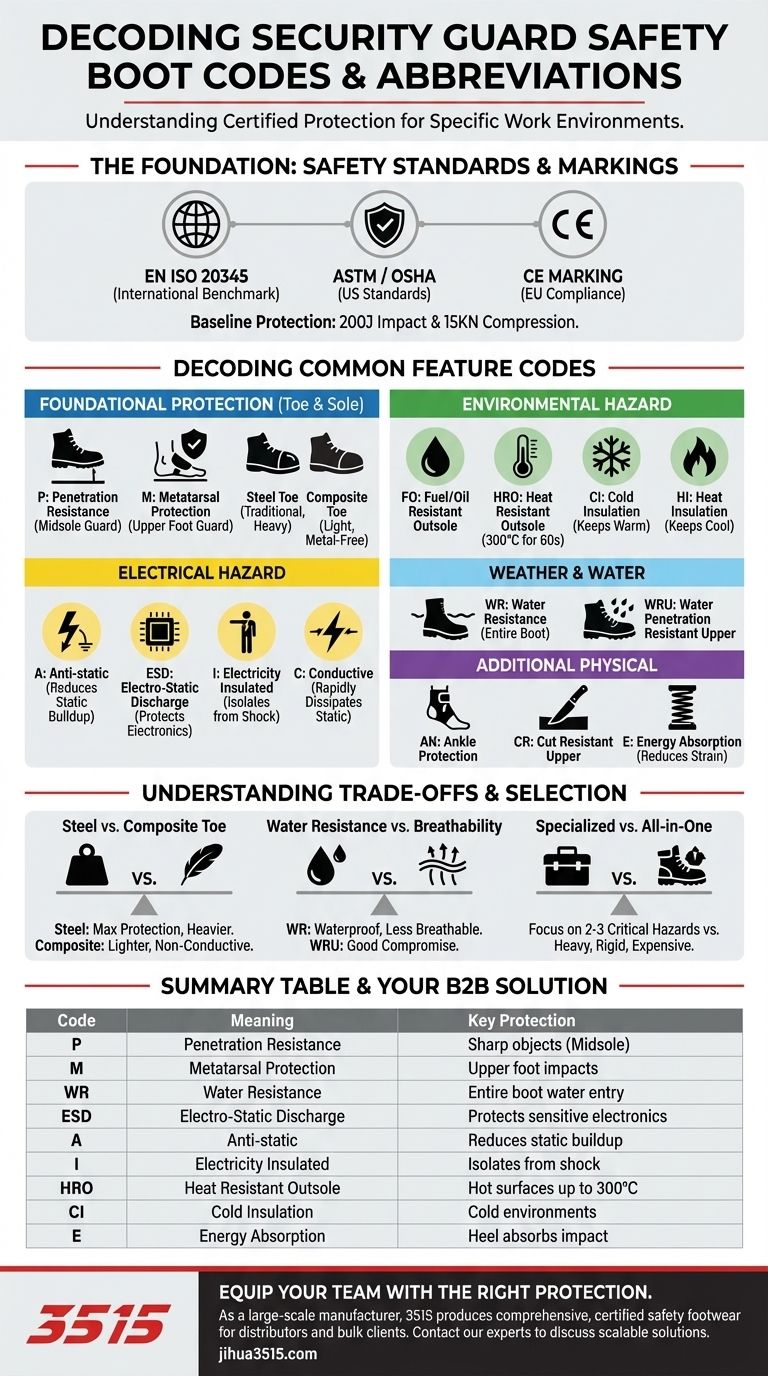 What are the common codes for security guard safety boots? Decode Your Protection Visual Guide