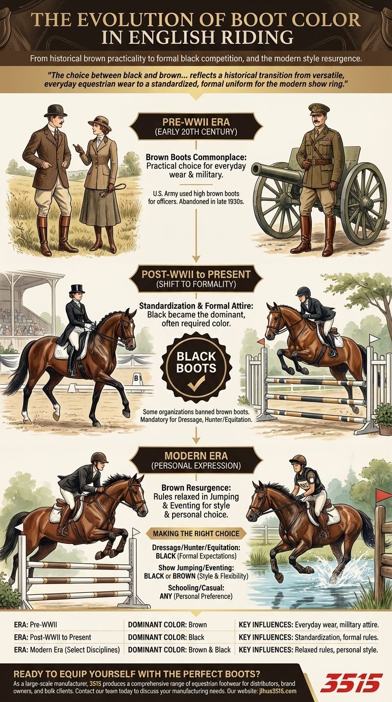 Comment les préférences de couleur des bottes ont-elles évolué en équitation anglaise ? Du brun au noir Guide Visuel