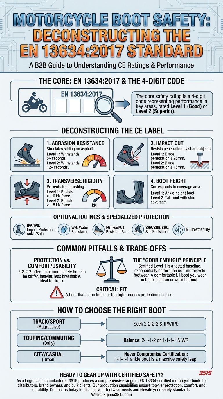 Como as botas de motocicleta são classificadas quanto à segurança? Decodificando a EN 13634 para Máxima Proteção Guia Visual
