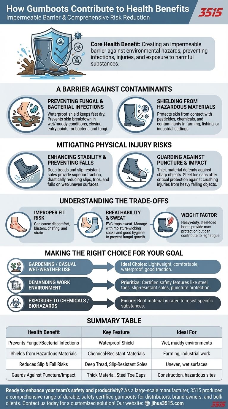 How do gumboots contribute to health benefits? Essential Protection Against Infections & Injuries Visual Guide