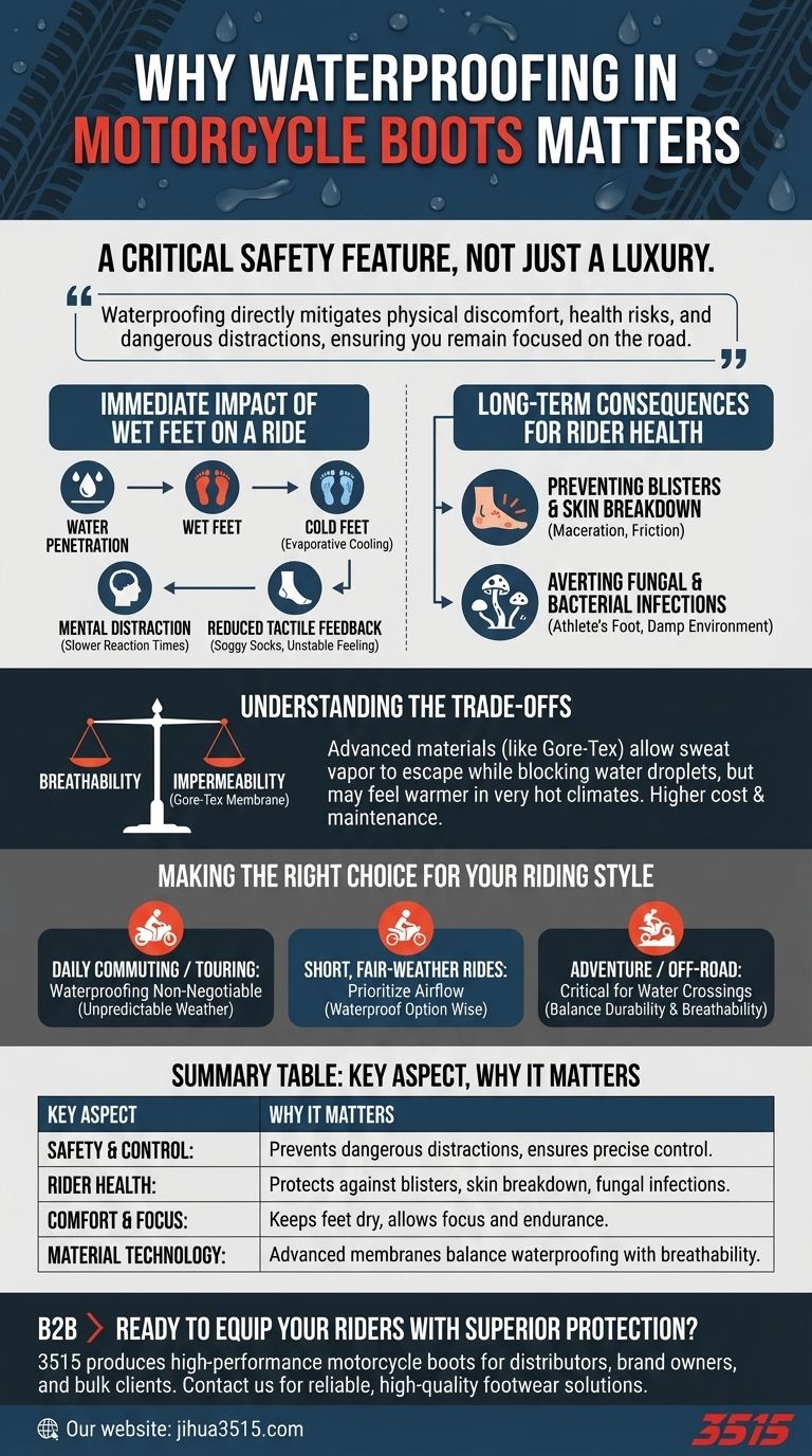Why is waterproofing important in motorcycle boots? Stay Safe and Comfortable on Every Ride Visual Guide