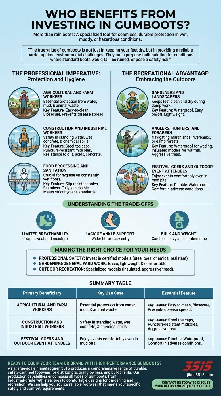 من سيستفيد من الاستثمار في أحذية المطر؟ افتح الحماية للعمل واللعب دليل مرئي