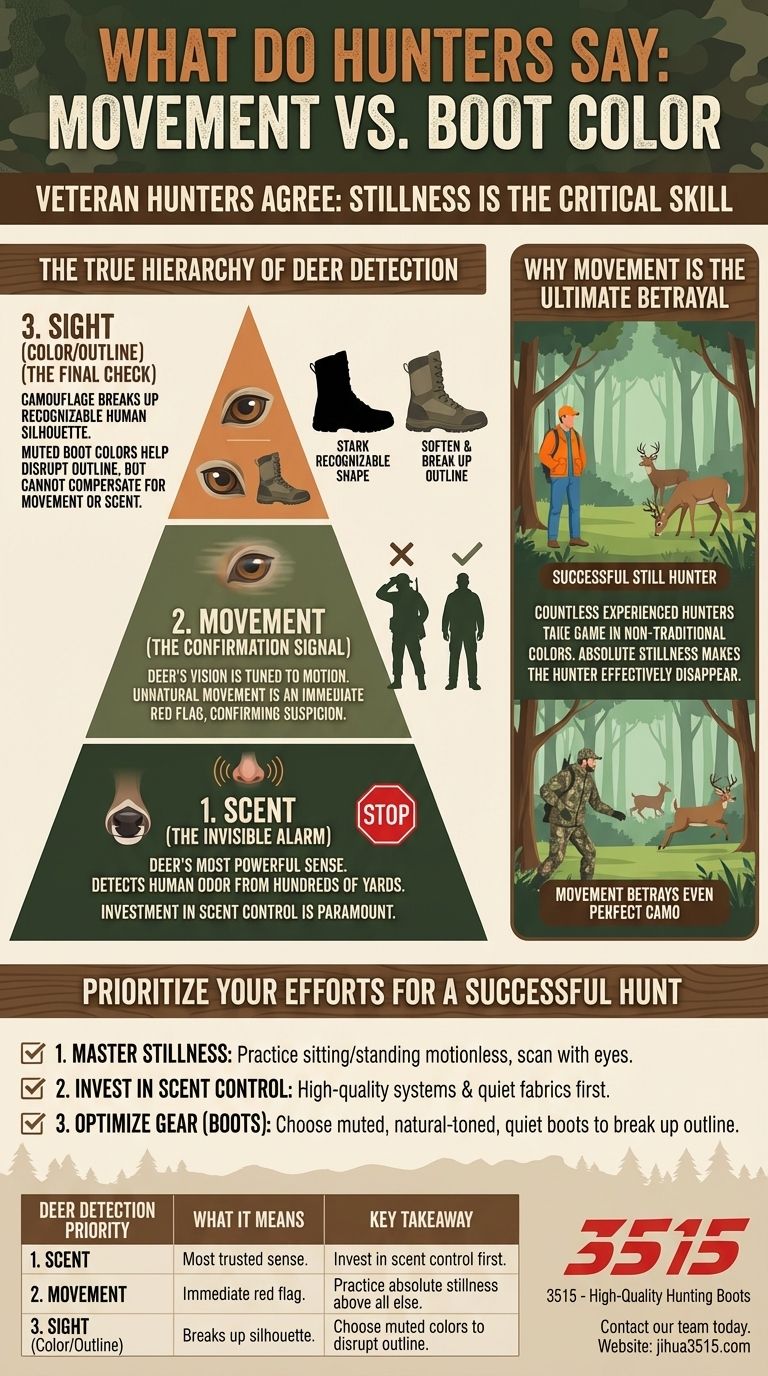 ¿Qué dicen los cazadores sobre el movimiento en comparación con el color de las botas en la caza? Domina la quietud para una caza exitosa Guía Visual