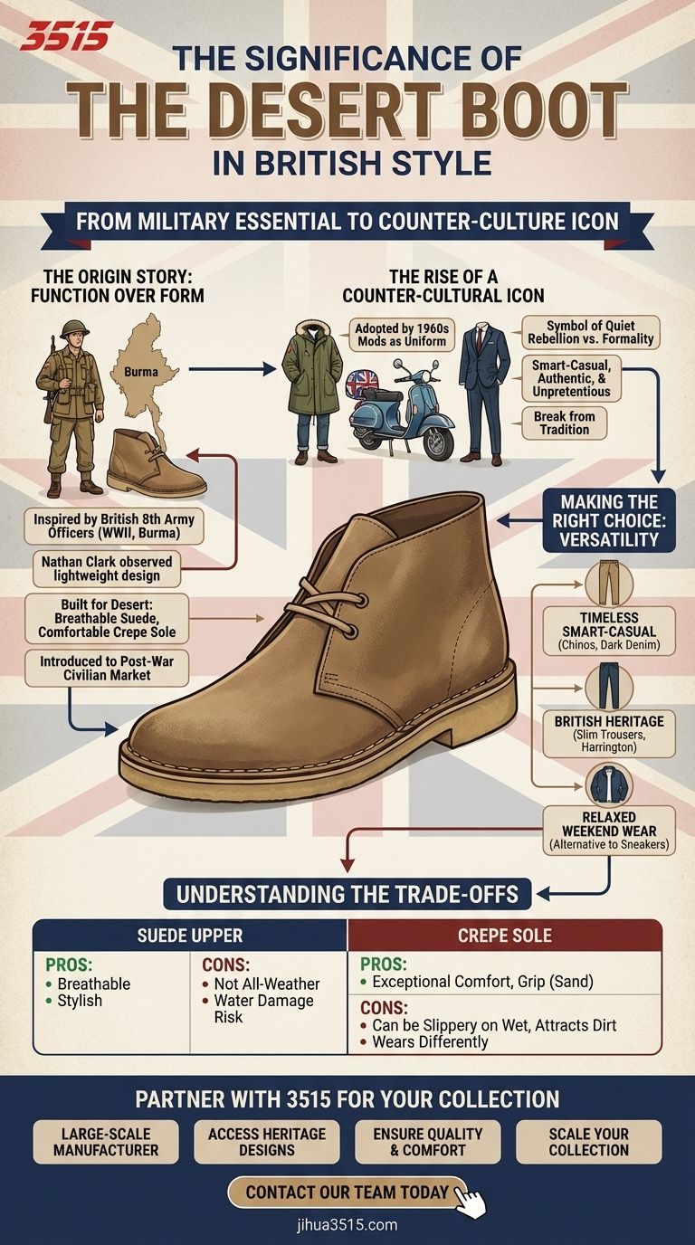 Qual é a importância da bota deserto no estilo britânico? Do campo de batalha ao ícone Mod Guia Visual