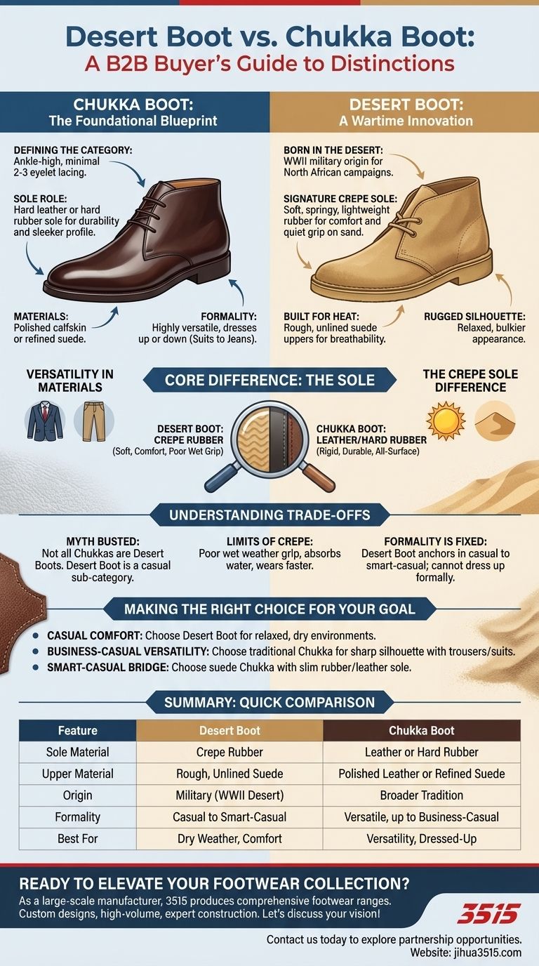 Comment la Desert Boot se distingue-t-elle de la Chukka Boot ? Analyse du style, de la semelle et de l'héritage Guide Visuel