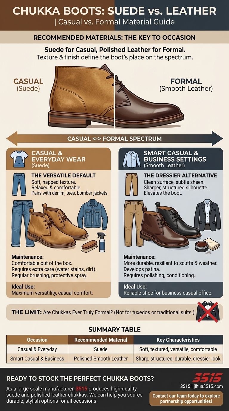 休闲和正式款的查卡靴推荐使用什么材质？绒面革 vs. 皮革指南 图解指南