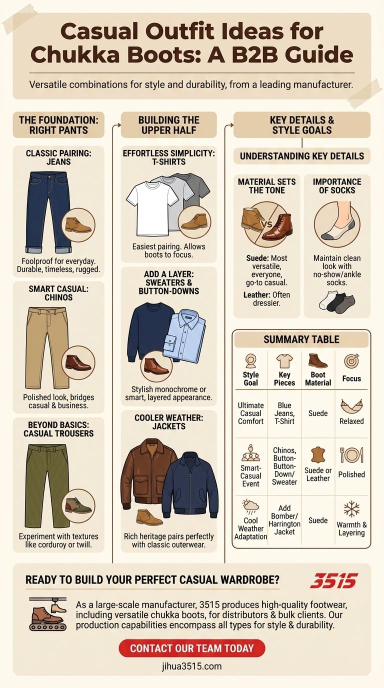 Quali sono alcune idee di outfit casual per gli stivali chukka? Padroneggia uno stile versatile per ogni occasione Guida Visiva