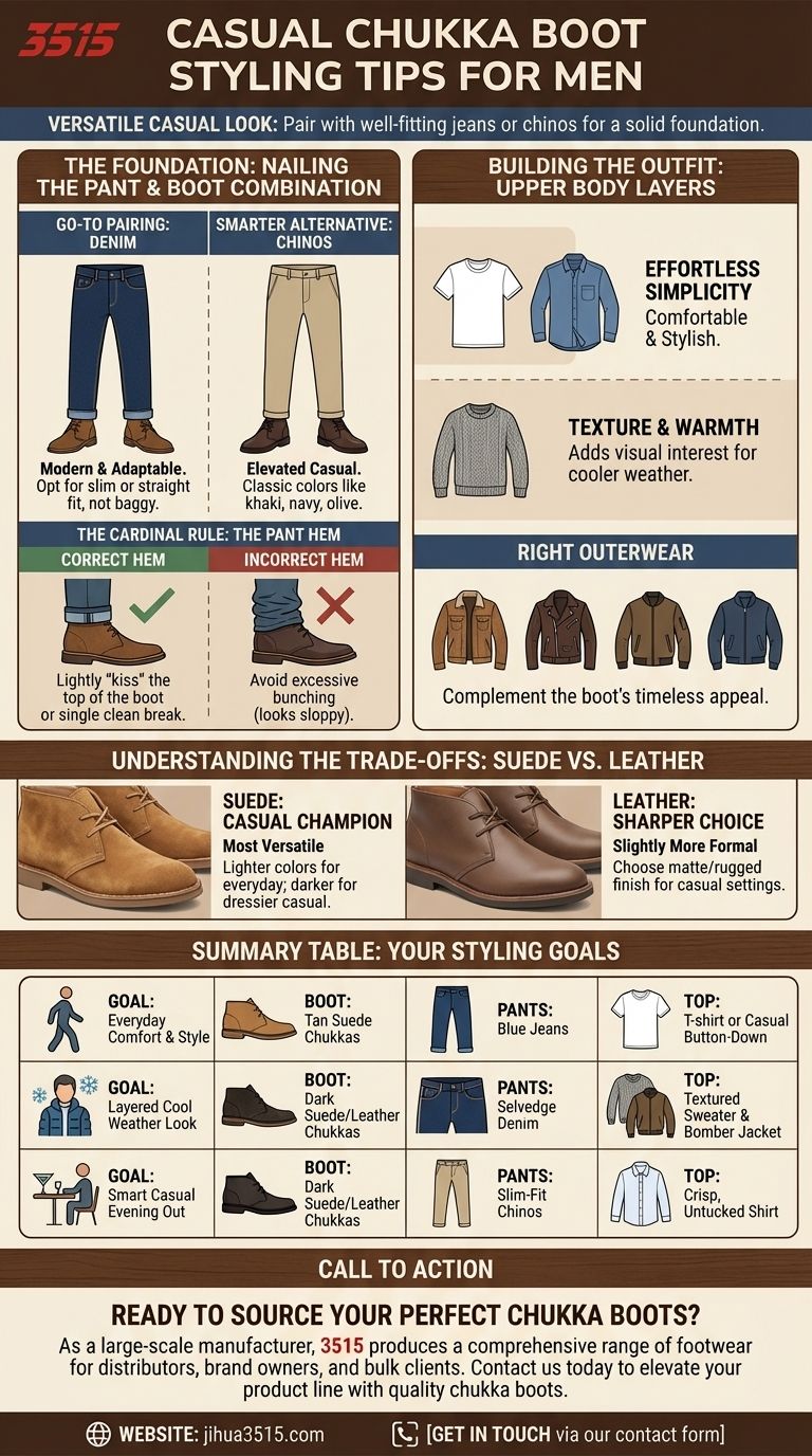 캐주얼한 상황에서 처커 부츠를 신는 팁은 무엇인가요? 활용도 높은 룩을 마스터하세요. 시각적 가이드