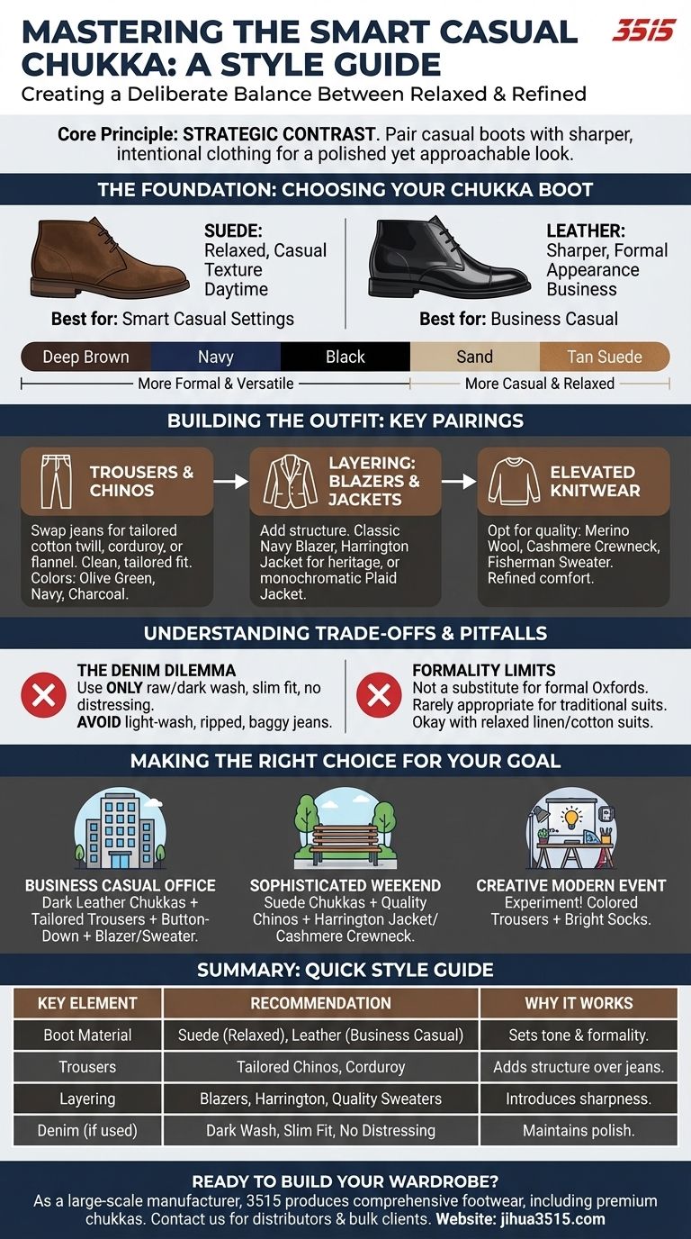 Comment styliser les bottines chukka pour des tenues décontractées et élégantes ? Maîtriser l'équilibre entre détente et raffinement Guide Visuel