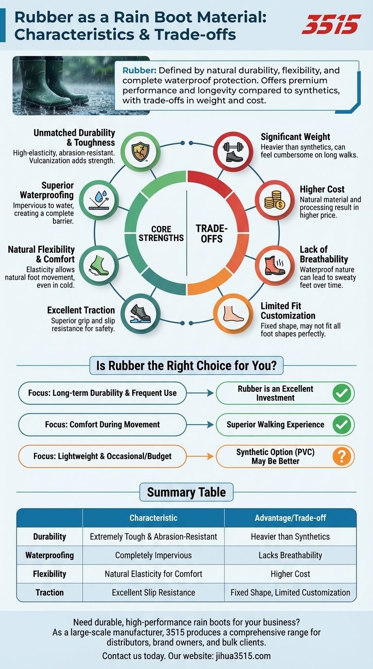 레인부츠 소재로서 고무의 특징은 무엇인가요? 내구성과 유연성을 알아보세요. 시각적 가이드