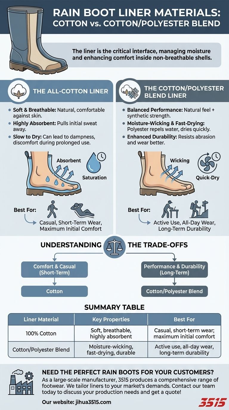 Quels sont les matériaux de doublure des bottes de pluie ? Coton vs. Mélanges pour le confort et la durabilité Guide Visuel