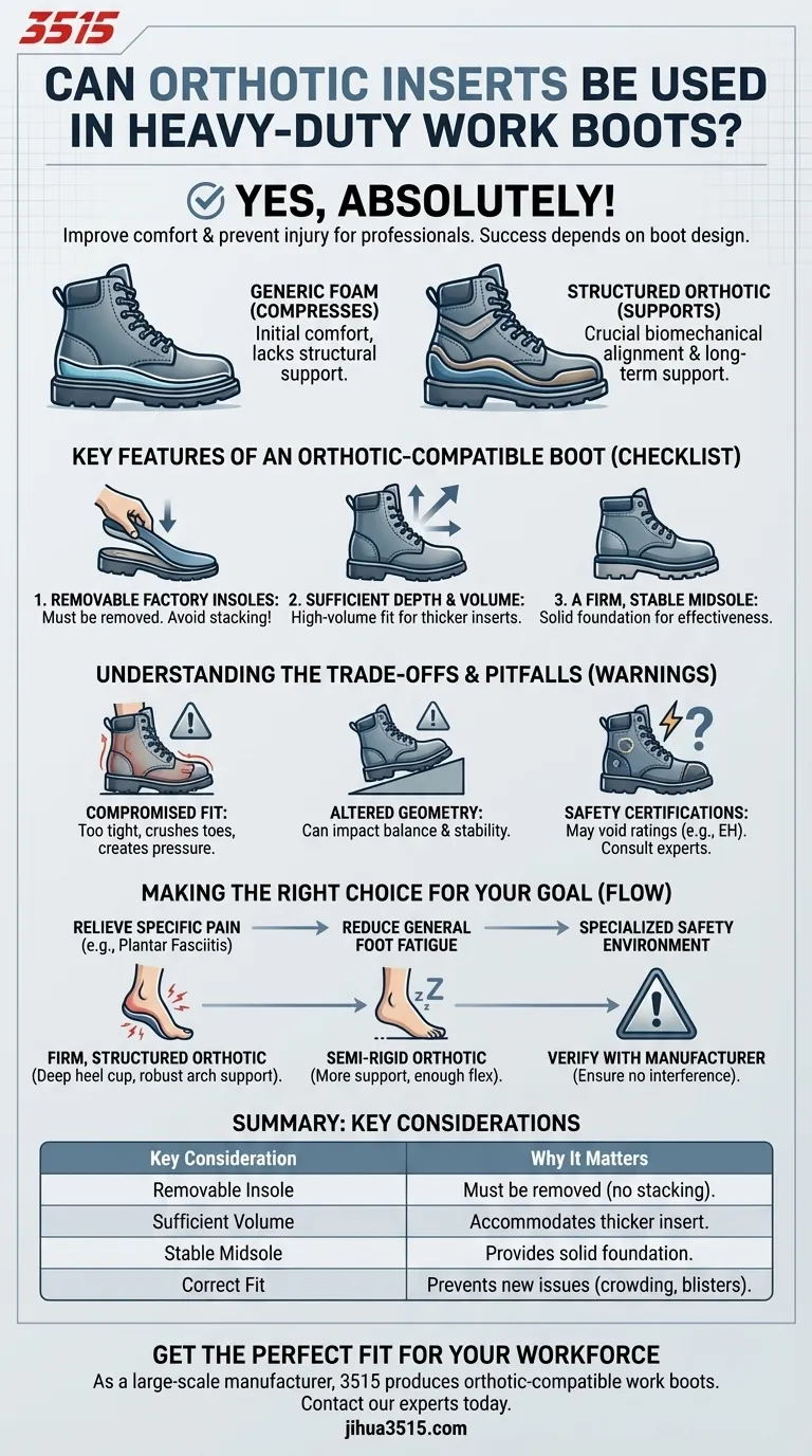 Les semelles orthopédiques peuvent-elles être utilisées dans des bottes de travail robustes ? Améliorez le confort et prévenez les blessures Guide Visuel