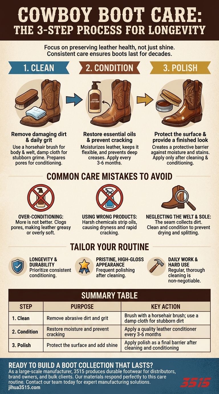 Каковы три основных шага для правильного ухода за ковбойскими сапогами? Продлите срок службы ваших сапог Визуальное руководство
