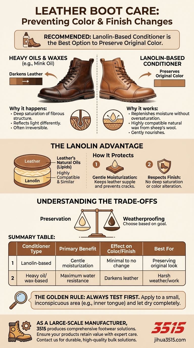 ¿Qué tipo de acondicionador se recomienda para evitar cambios de color y acabado en las botas de cuero? Conserve el aspecto original de sus botas Guía Visual
