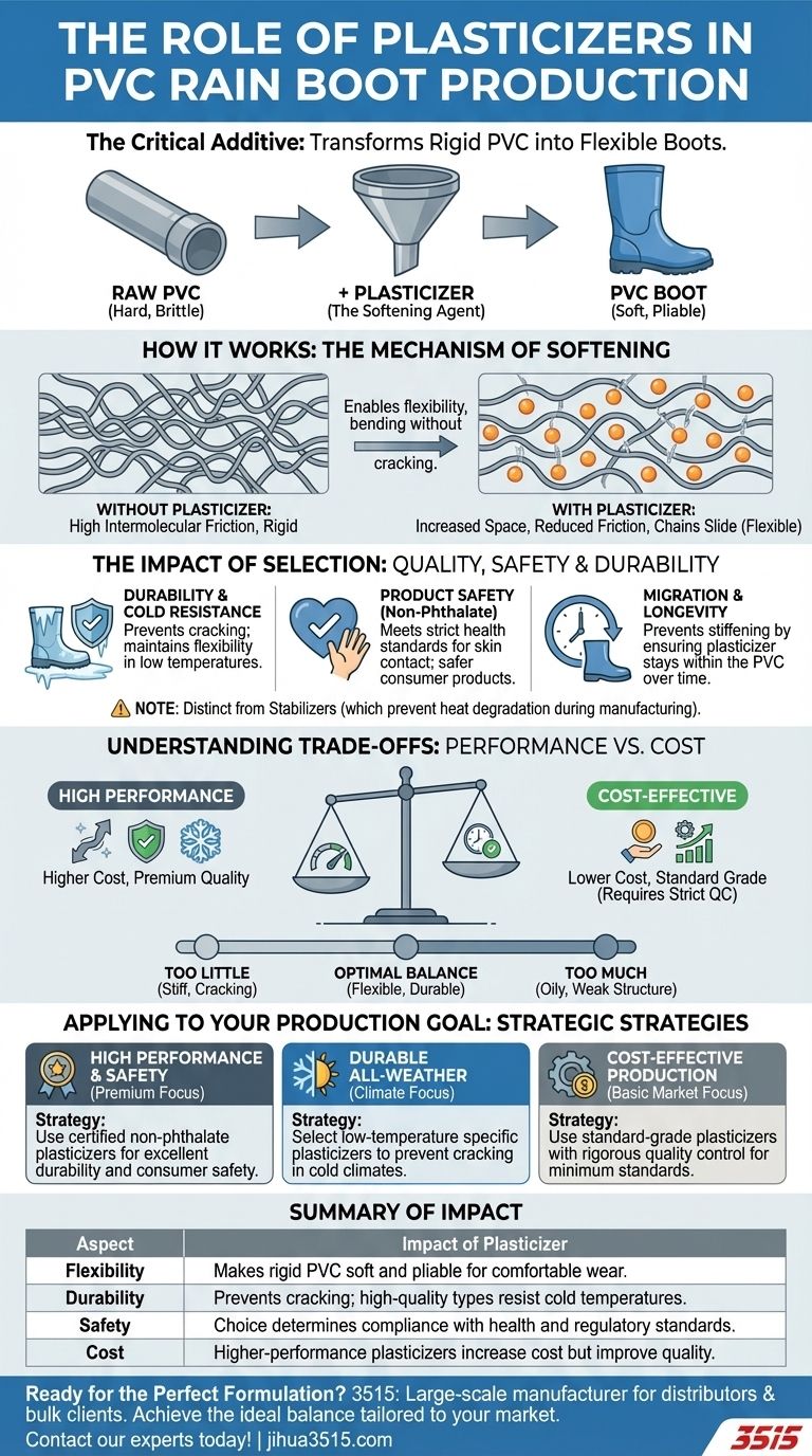 ¿Cuál es el papel de un plastificante en la producción de botas de lluvia de PVC? Logra la flexibilidad y durabilidad perfectas Guía Visual
