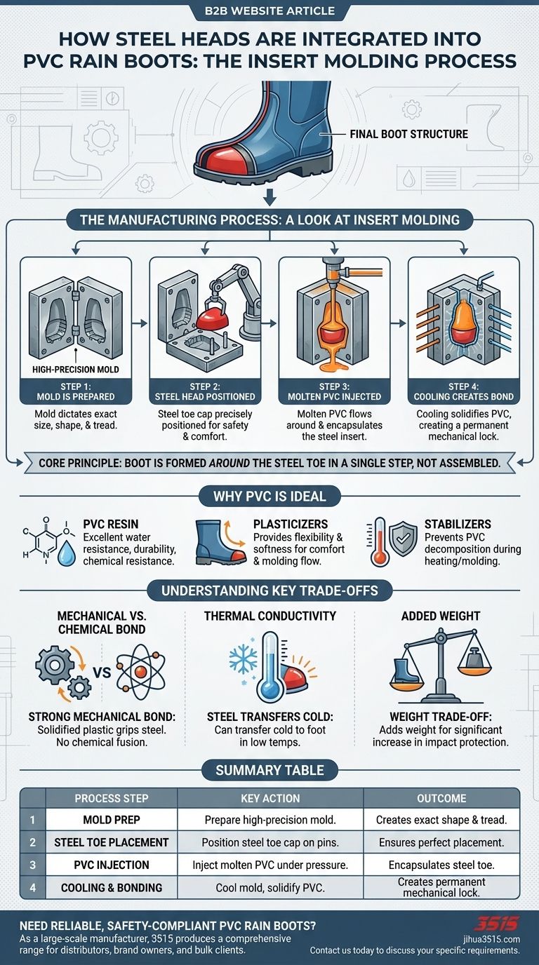 Comment le bout en acier est-il intégré aux bottes de pluie en PVC ? Un guide du moulage par insertion pour la sécurité Guide Visuel