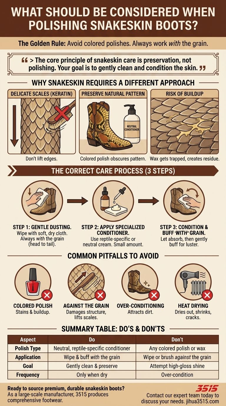 ¿Qué se debe considerar al pulir botas de piel de serpiente? Evite daños y preserve su belleza única Guía Visual