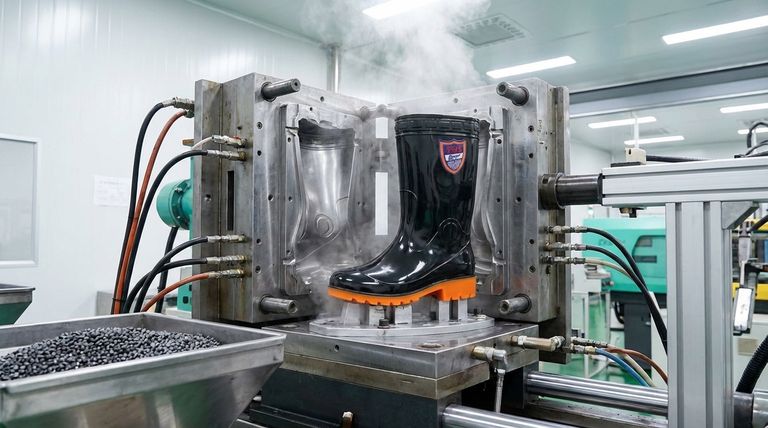 PVC 레인부츠 사출 성형 공정에 대해 설명합니다. 고속, 심리스 생산