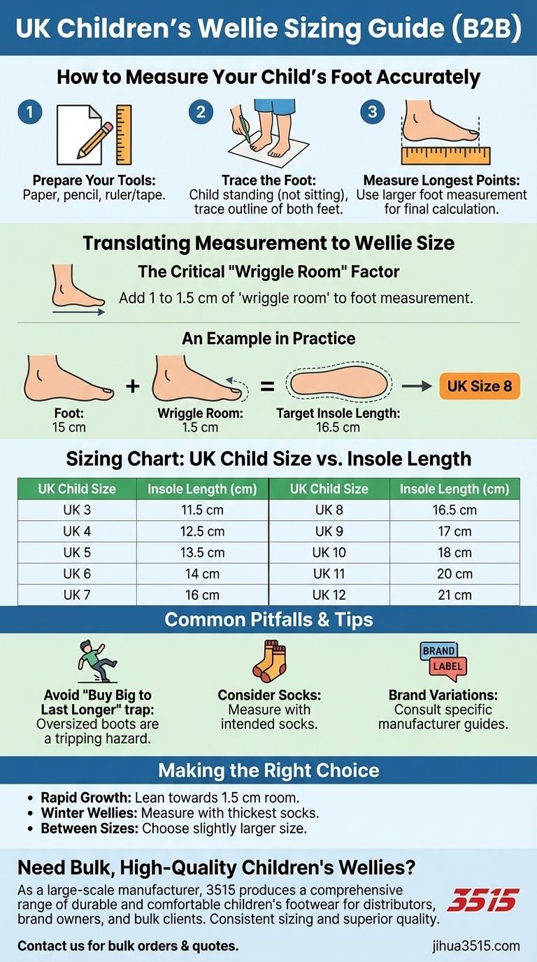 ¿Cuáles son las tallas del Reino Unido y las longitudes de plantilla correspondientes para las botas de agua infantiles? Una guía de tallas sencilla Guía Visual