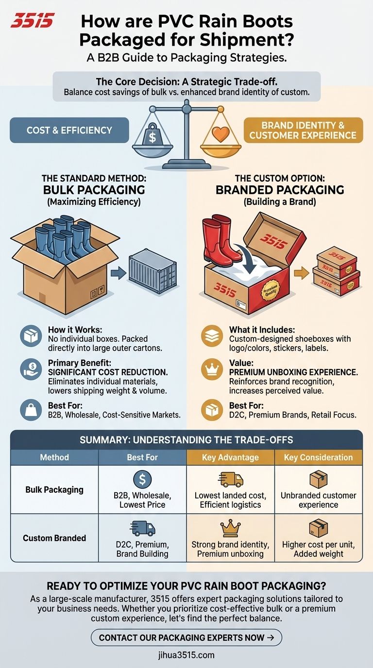 Comment les bottes de pluie en PVC sont-elles emballées pour l'expédition ? Emballage en vrac vs. image de marque personnalisée Guide Visuel