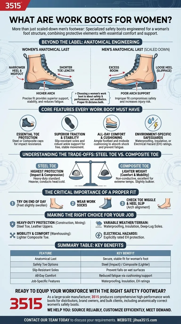 Que sont les bottes de travail pour femmes ? Conçues pour la sécurité, l'ajustement et la performance Guide Visuel