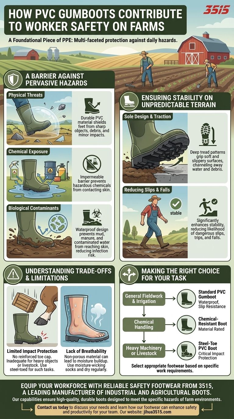 In che modo gli stivali di gomma in PVC contribuiscono alla sicurezza dei lavoratori nelle fattorie? Protezione essenziale contro i pericoli Guida Visiva