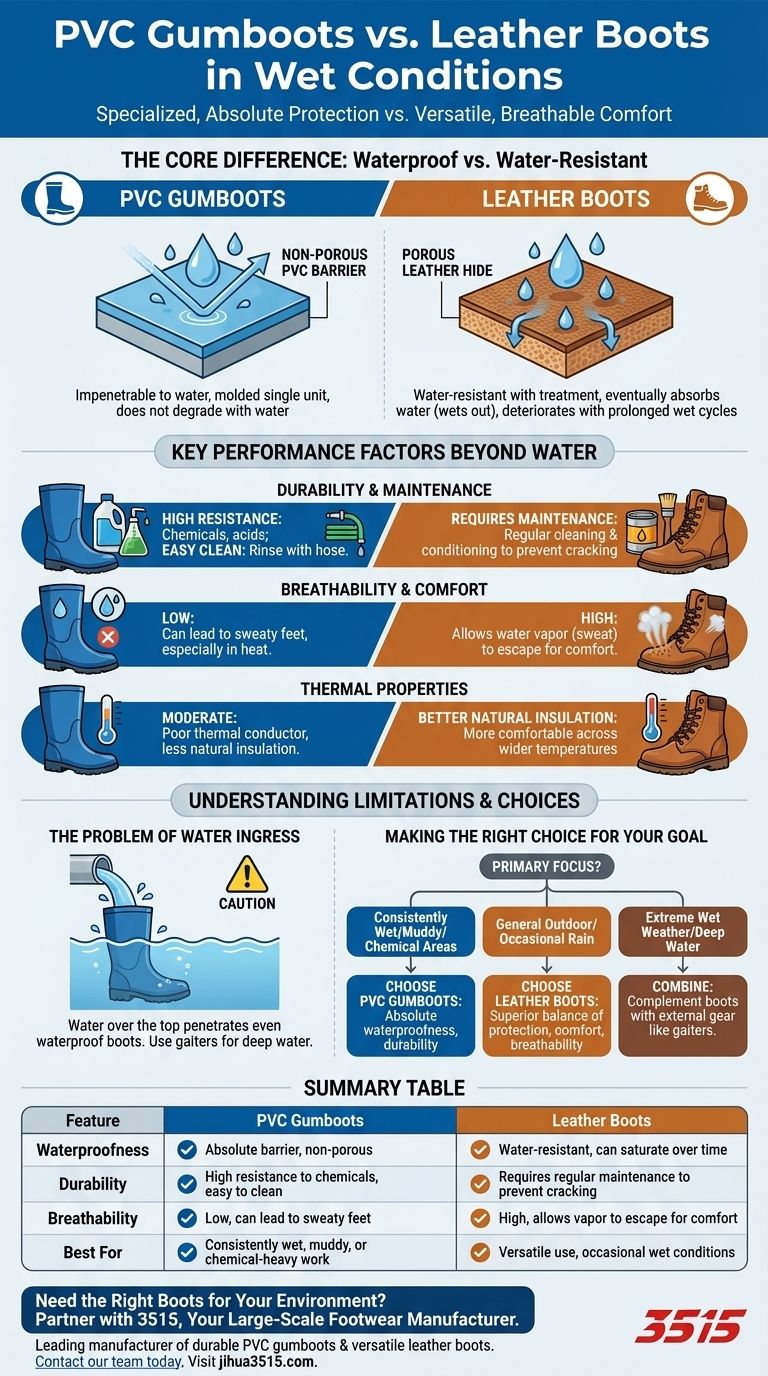 ¿Cómo se comparan las botas de agua de PVC con las botas de cuero en condiciones húmedas? Una guía para elegir la bota adecuada Guía Visual