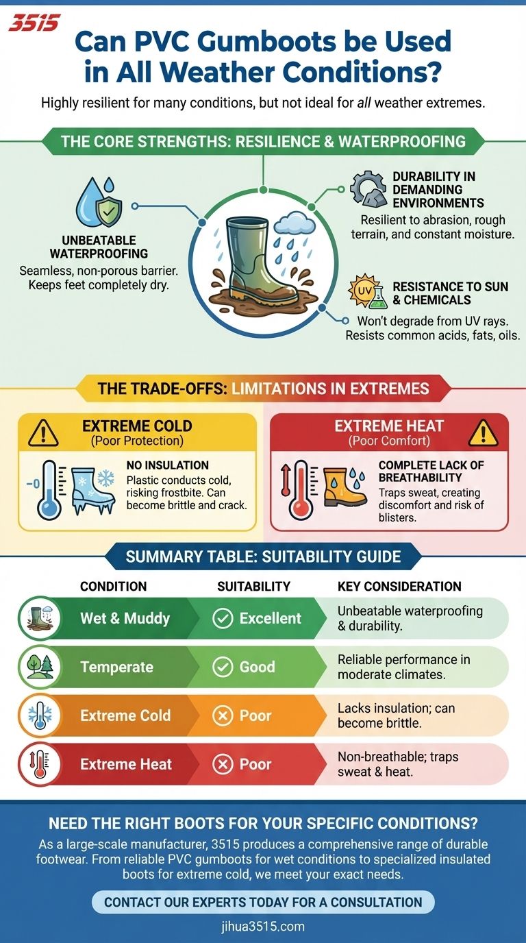 PVC 고무 장화를 모든 날씨 조건에서 사용할 수 있습니까? 다용성 및 한계에 대한 가이드 시각적 가이드
