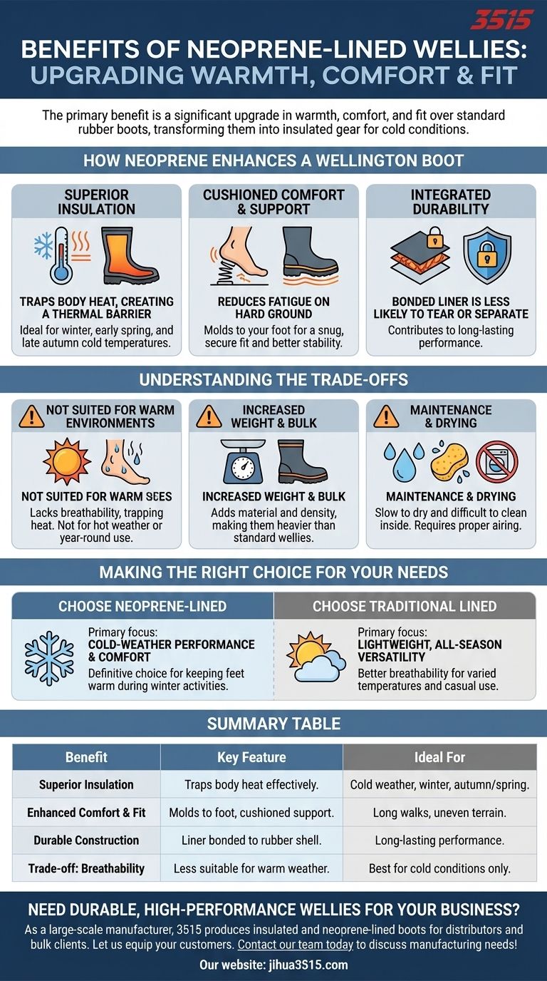 Quel est l'avantage des bottes en caoutchouc avec une doublure en néoprène ? Chaleur, confort et ajustement supérieurs pour les conditions froides Guide Visuel