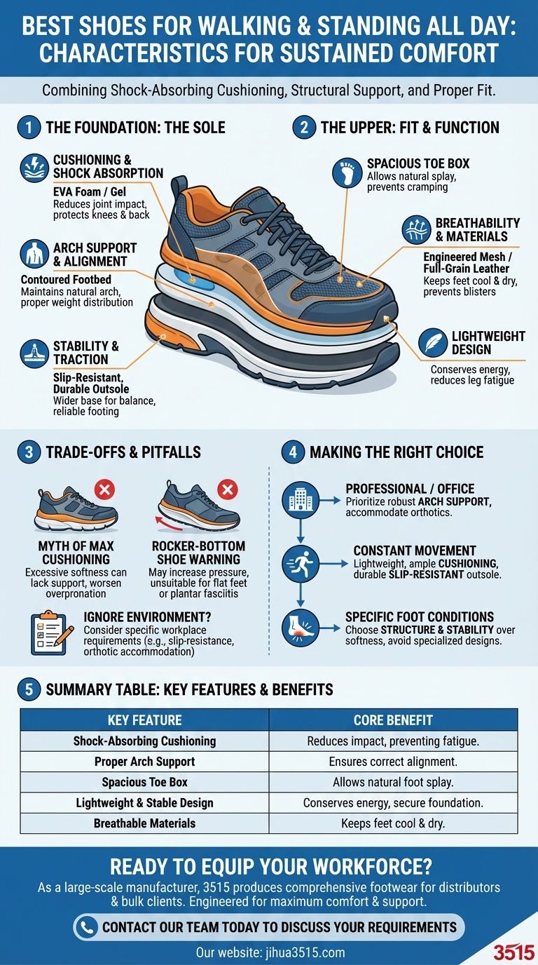 What are the characteristics of the best shoes for walking and standing all day? Superior Support for All-Day Comfort Visual Guide