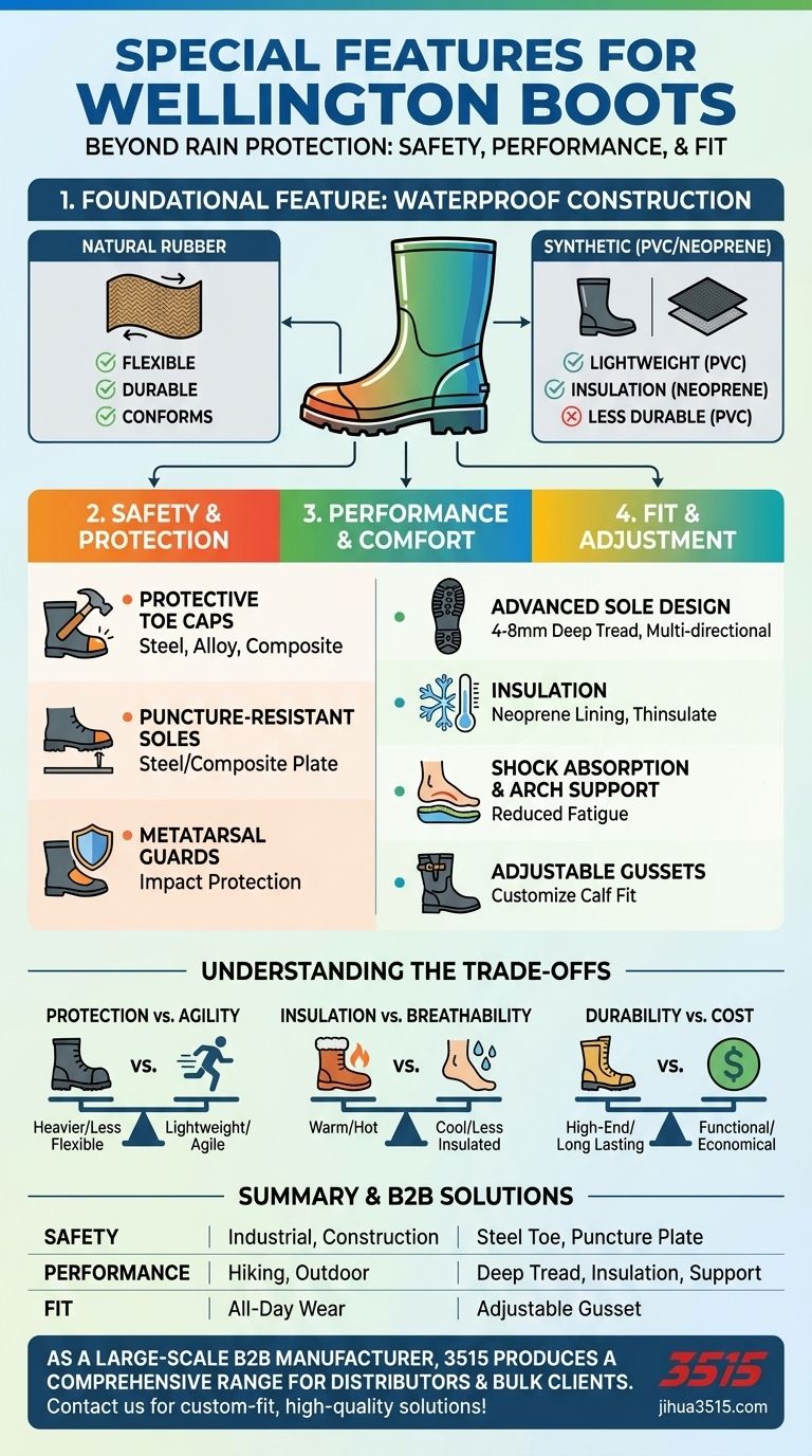 Quelles caractéristiques spéciales faut-il prendre en compte lors du choix de bottes Wellington ? Un guide sur la sécurité, l'ajustement et les performances Guide Visuel