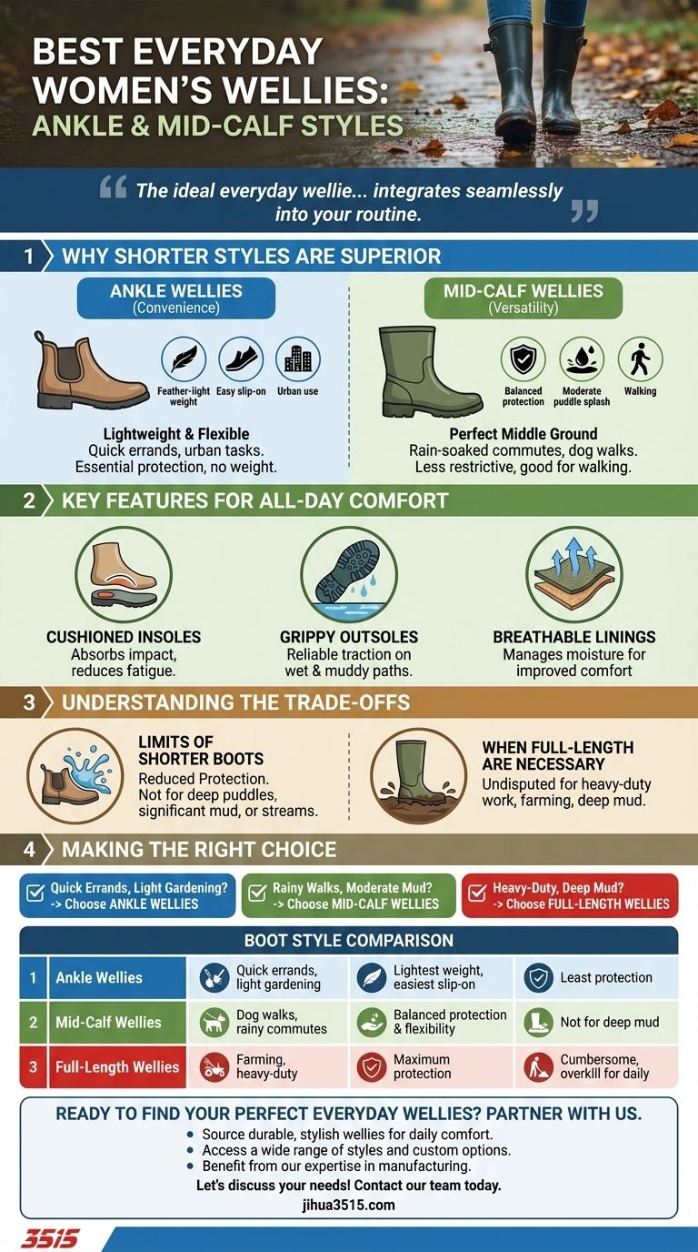 Quali sono i migliori stili di stivali di gomma da donna per l'uso quotidiano? Stivaletti alla caviglia e a metà polpaccio per il comfort quotidiano Guida Visiva
